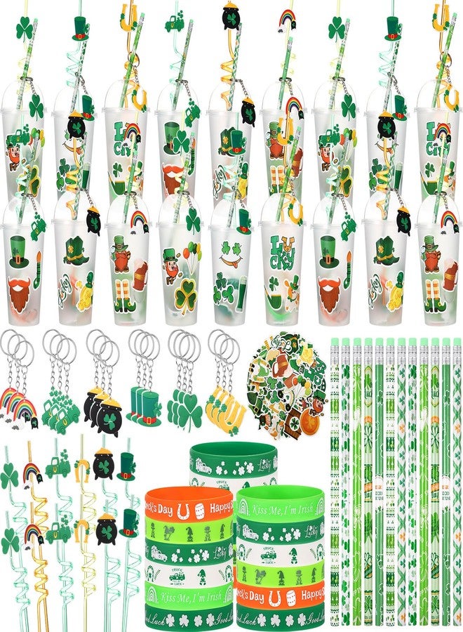 Funnymoom مجموعة هدايا قرطاسية لحفلات عيد القديس باتريك من Funnymoom، 194 قطعة، تتضمن حشوات أكواب، وسلسلة مفاتيح على شكل نبتة البرسيم، وقلم رصاص، وسوار سيليكون، وهدايا للفصول الدراسية، وجوائز ألعاب، ومكافآت مدرسية. - Image 1